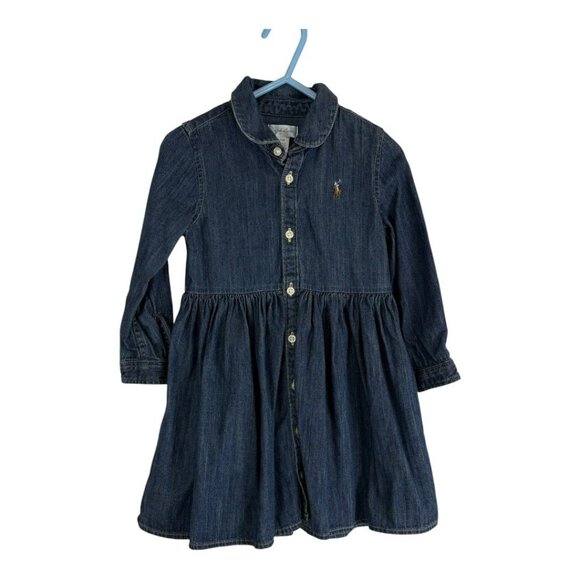Ralph Lauren Baby Girl Blue Denim Shirt Dress Collared Button Down 24 Months - Picture 1 of 11